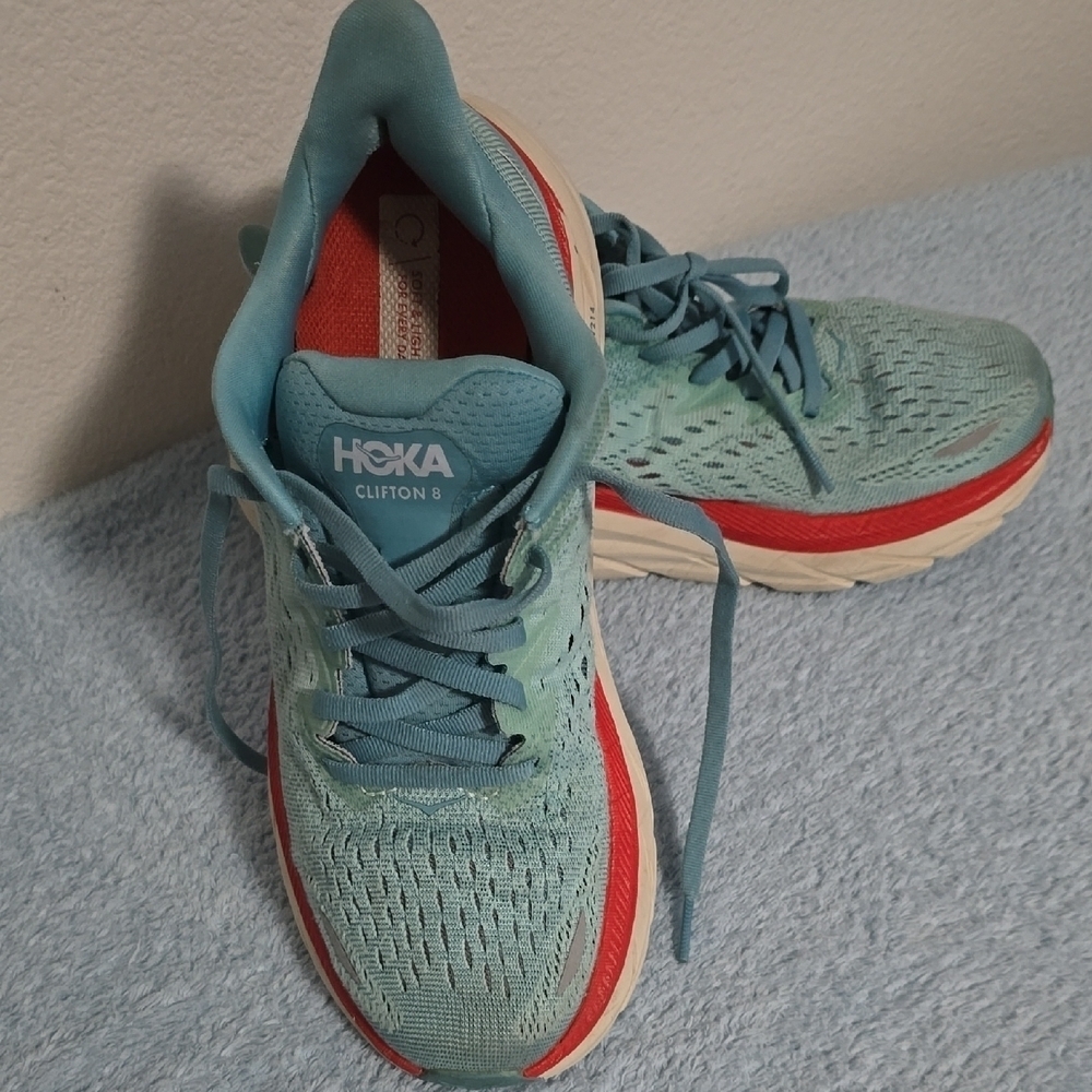 Hoka Blue and Red Athletic Shoes with Breathable Mesh - Picture 2 of 11